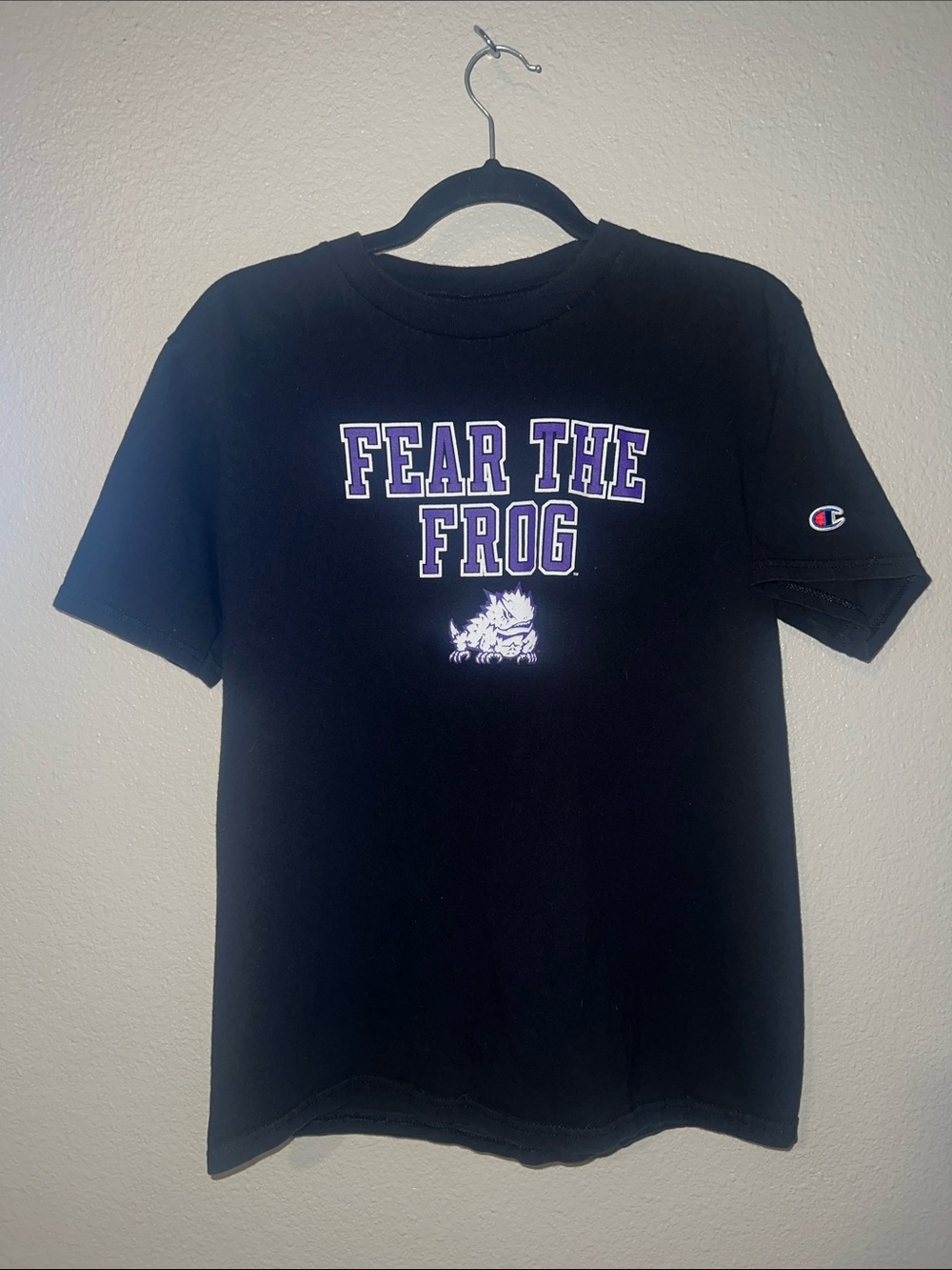 Champion Black "Fear The Frog" Short Sleeve Tee with Purple Graphic